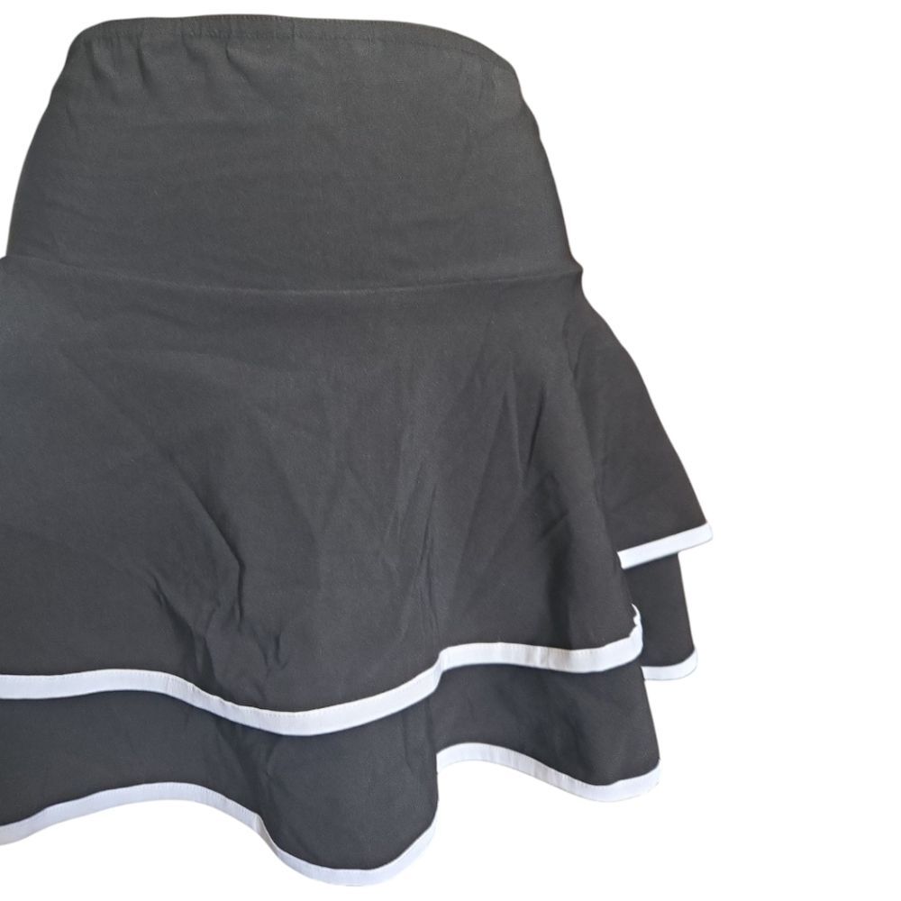 Black Stretch Woven Bandeau Contrast Binding Tiered Skater Skirt - 8